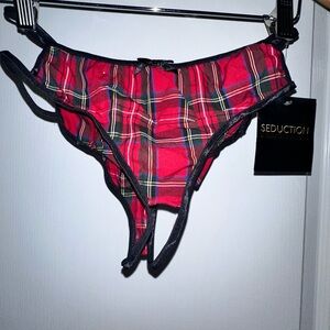 NEW WT Seduction By Frederick’s Of Hollywood Sexy Thong Women L Plaid No Crotch